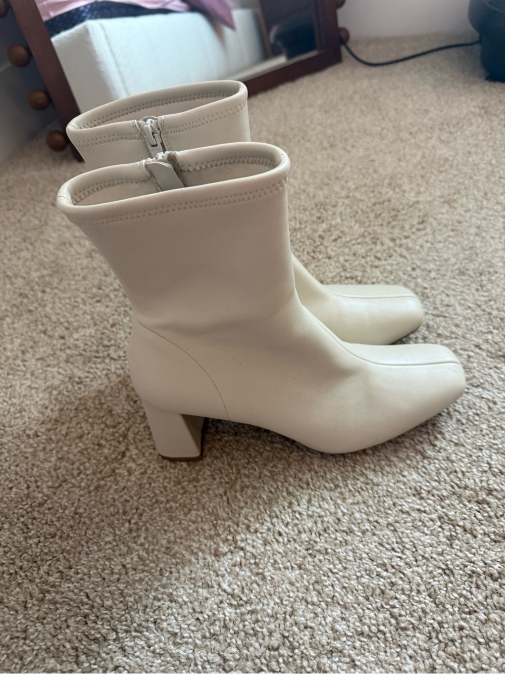 Target Cream Square-Toe Ankle Boots with Block Heel